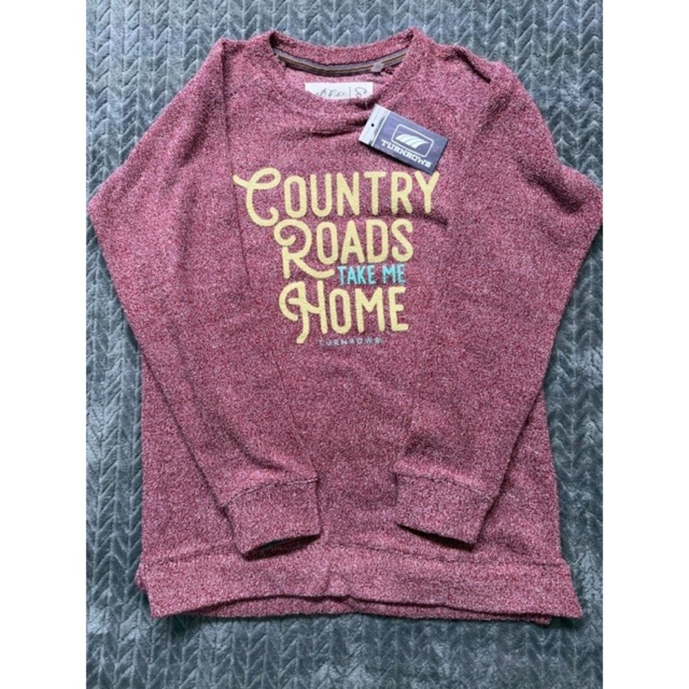 Turnrows Country Roads Take Me Home Comfy Terry Sweatshirt Maroon Red Med 0471